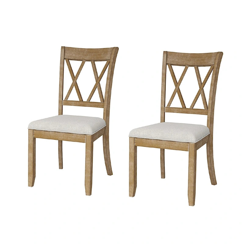 Farmhouse Cross-Back Dining Chair Upholstered Cushion Rubber Wood Natural