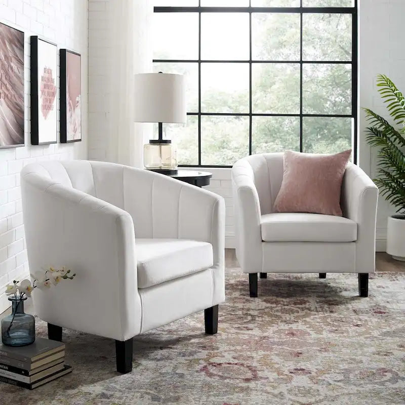 Barrel Armchair Channel Tufted Performance Velvet Rubberwood Legs Set of 2