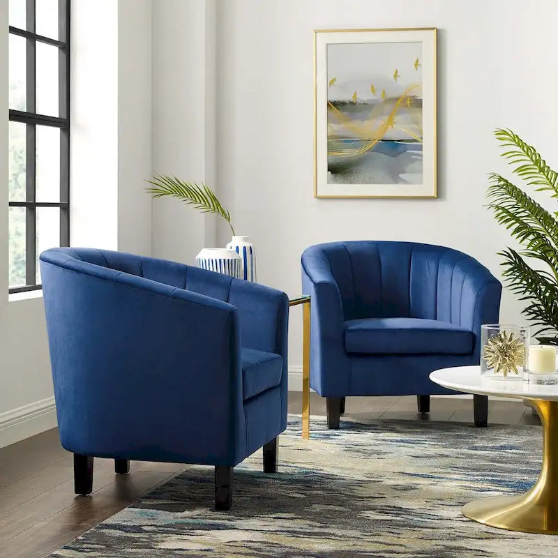 Barrel Armchair Channel Tufted Performance Velvet Rubberwood Legs Set of 2