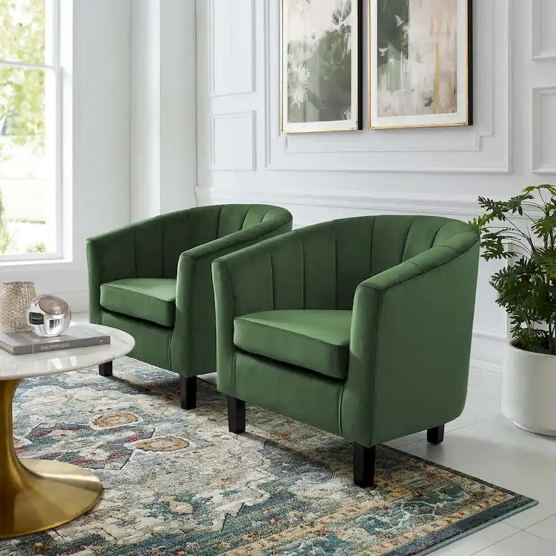 Barrel Armchair Channel Tufted Performance Velvet Rubberwood Legs Set of 2