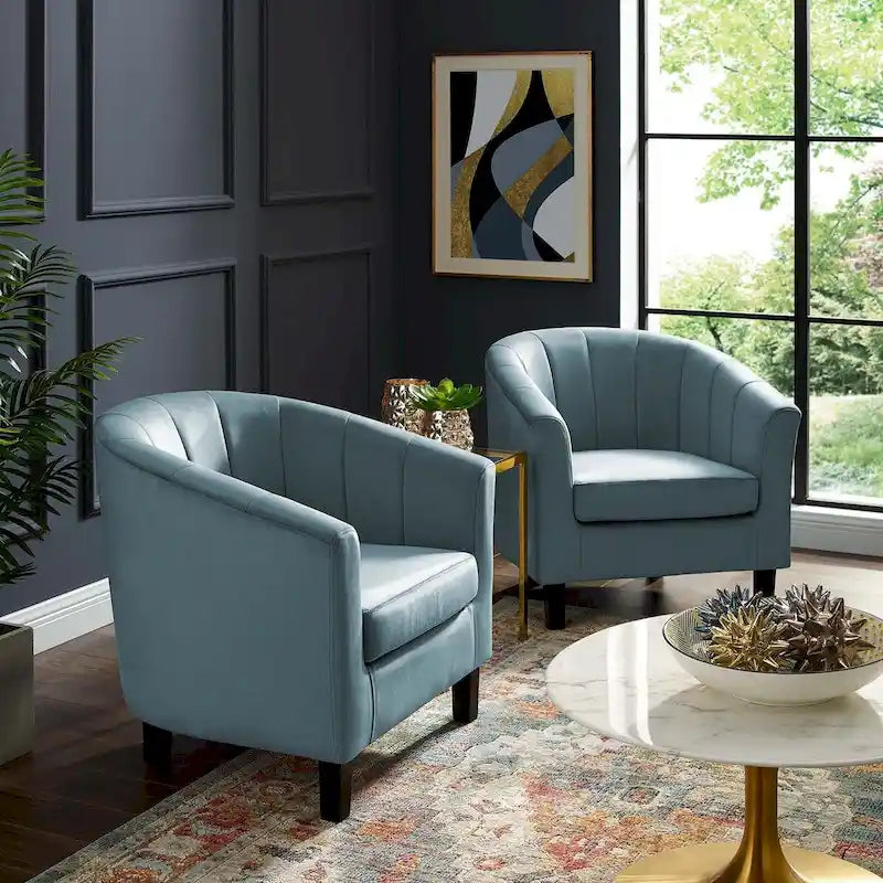 Barrel Armchair Channel Tufted Performance Velvet Rubberwood Legs Set of 2