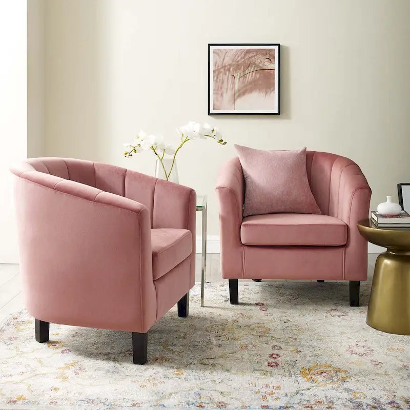 Barrel Armchair Channel Tufted Performance Velvet Rubberwood Legs Set of 2