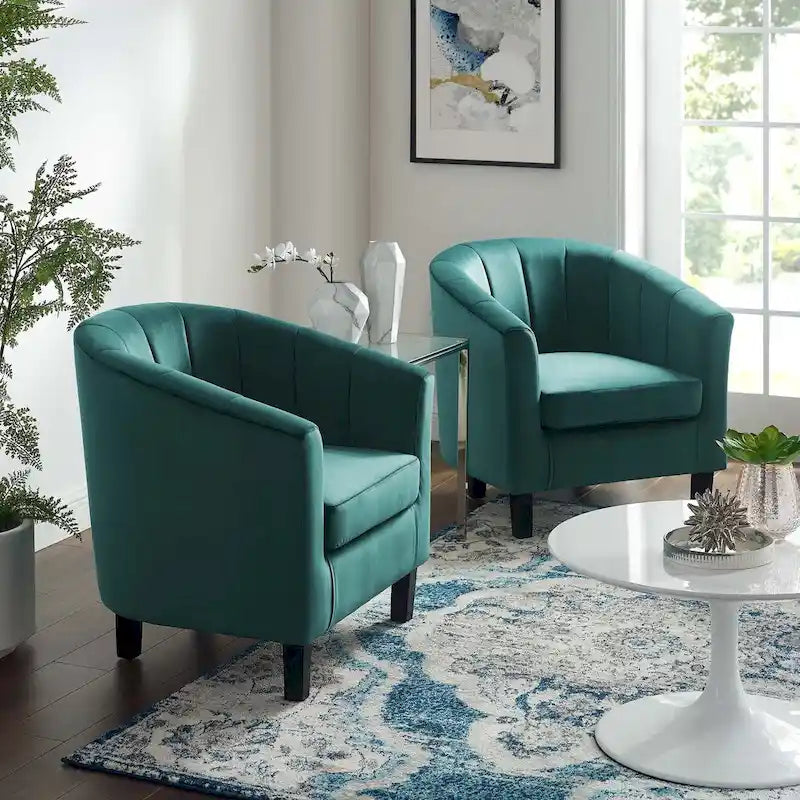 Barrel Armchair Channel Tufted Performance Velvet Rubberwood Legs Set of 2