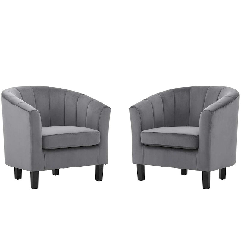 Barrel Armchair Channel Tufted Performance Velvet Rubberwood Legs Set of 2