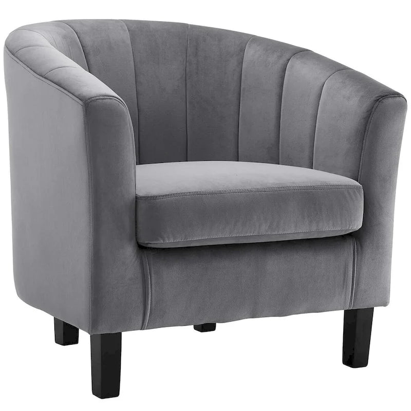Barrel Armchair Channel Tufted Performance Velvet Rubberwood Legs Set of 2