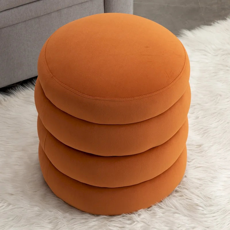 Round Velvet Ottoman Stool Tiered Cushion Design Living Room Bedroom Multi-Color