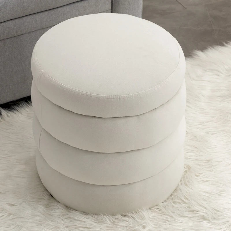 Round Velvet Ottoman Stool Tiered Cushion Design Living Room Bedroom Multi-Color