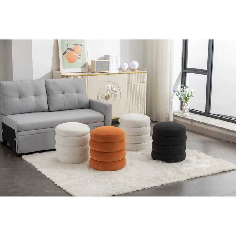 Round Velvet Ottoman Stool Tiered Cushion Design Living Room Bedroom Multi-Color