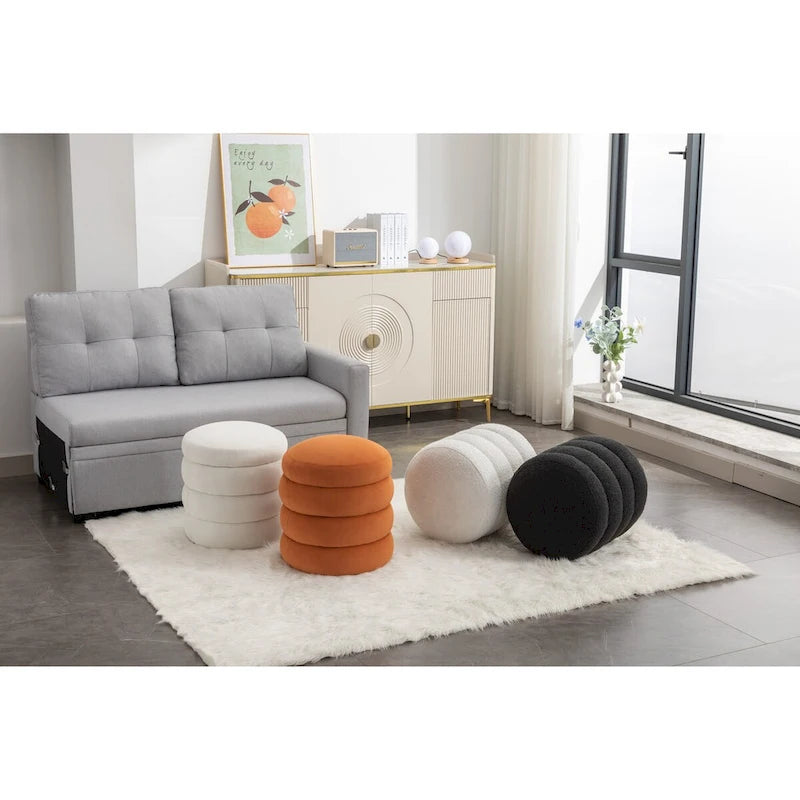 Round Velvet Ottoman Stool Tiered Cushion Design Living Room Bedroom Multi-Color