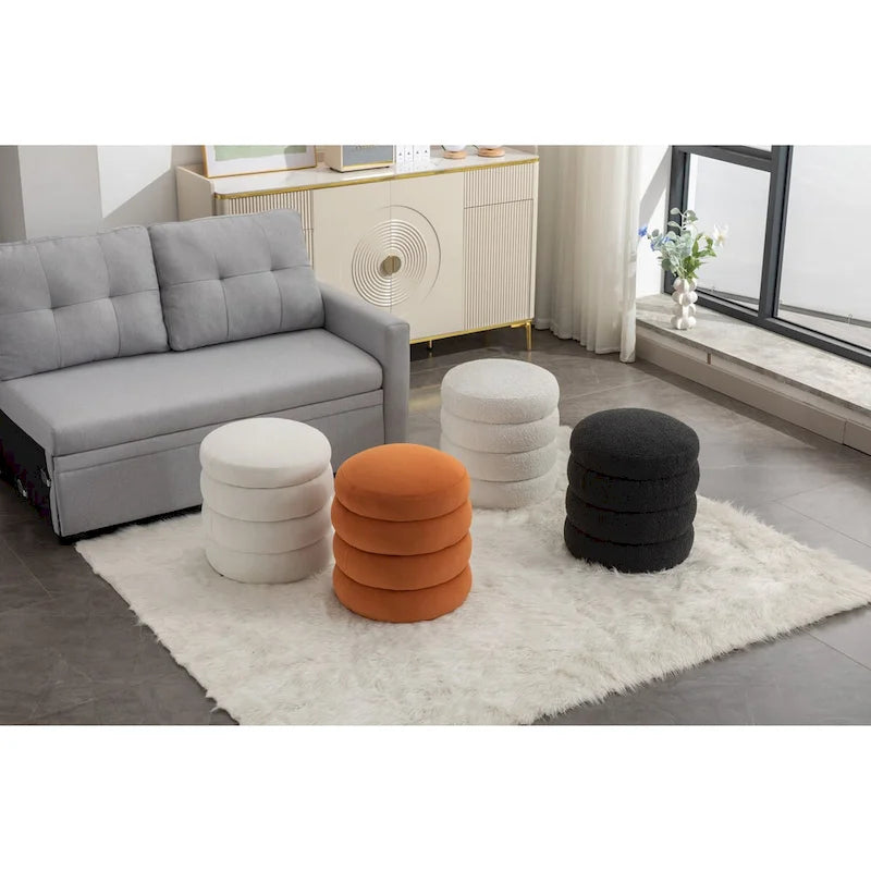 Round Velvet Ottoman Stool Tiered Cushion Design Living Room Bedroom Multi-Color