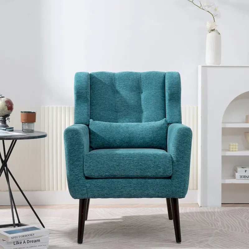 Mid-Century Modern Chenille Accent Chair High Back with Waist Cushion Wood Legs