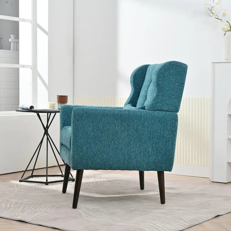 Mid-Century Modern Chenille Accent Chair High Back with Waist Cushion Wood Legs