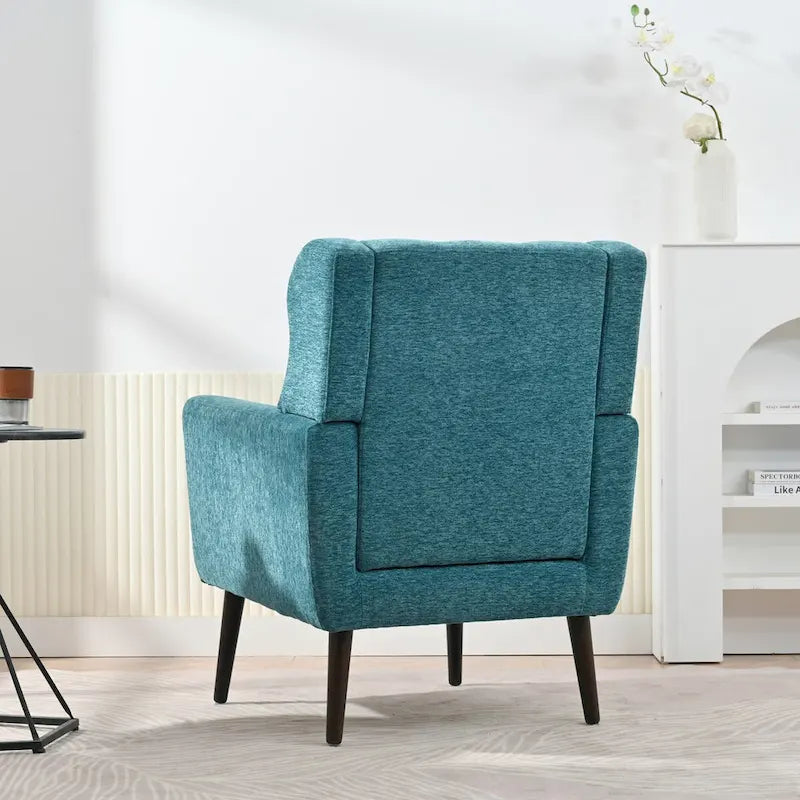 Mid-Century Modern Chenille Accent Chair High Back with Waist Cushion Wood Legs