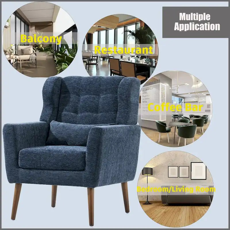 Mid-Century Modern Chenille Accent Chair High Back with Waist Cushion Wood Legs