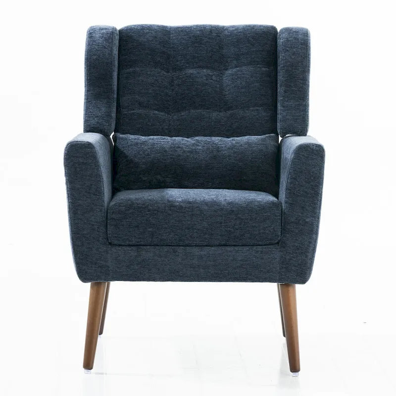 Mid-Century Modern Chenille Accent Chair High Back with Waist Cushion Wood Legs