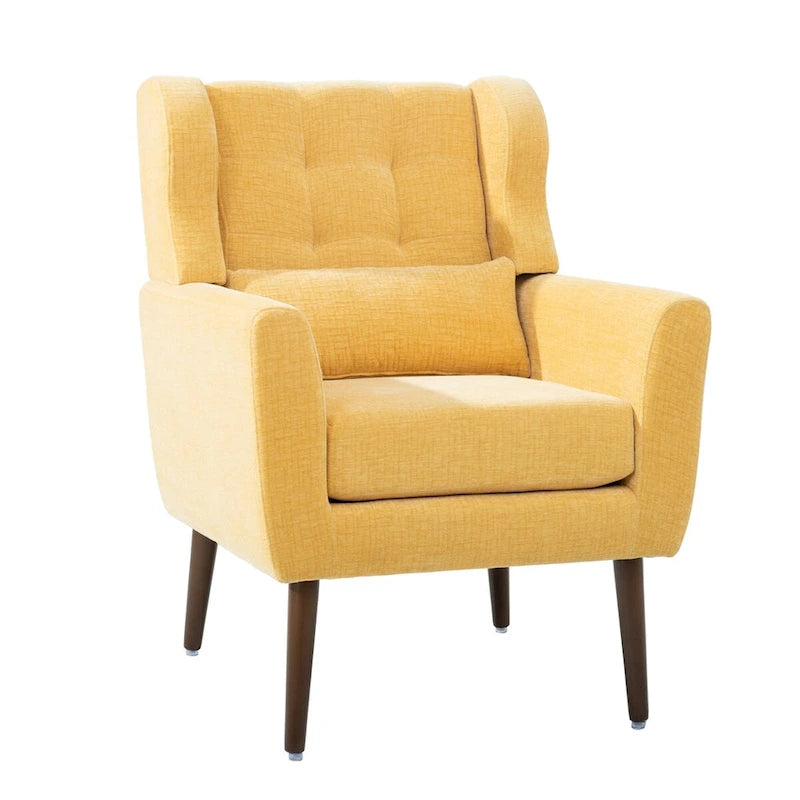 Mid-Century Modern Chenille Accent Chair High Back with Waist Cushion Wood Legs