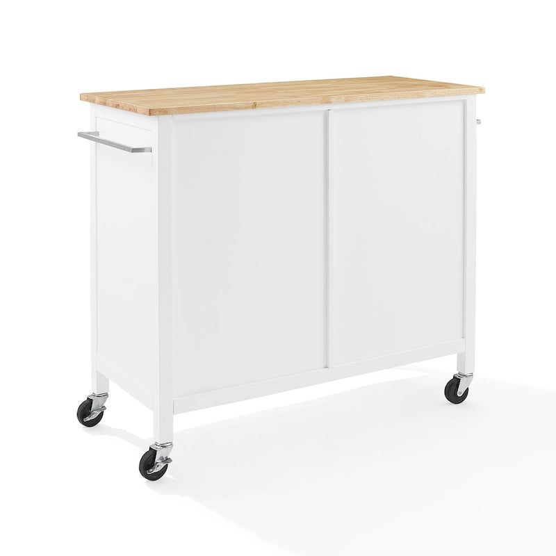 Kitchen Island Cart Wood Top Shaker Cabinet 3 Drawers Towel Bars Caster Wheels White