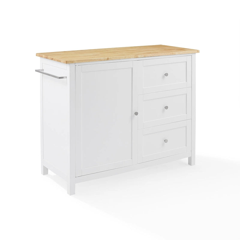 Kitchen Island Cart Wood Top Shaker Cabinet 3 Drawers Towel Bars Caster Wheels White