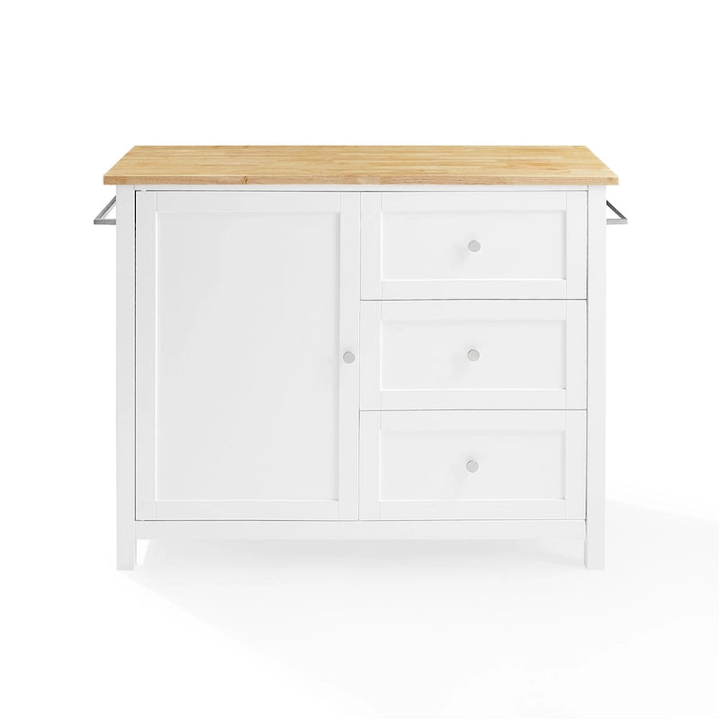 Kitchen Island Cart Wood Top Shaker Cabinet 3 Drawers Towel Bars Caster Wheels White