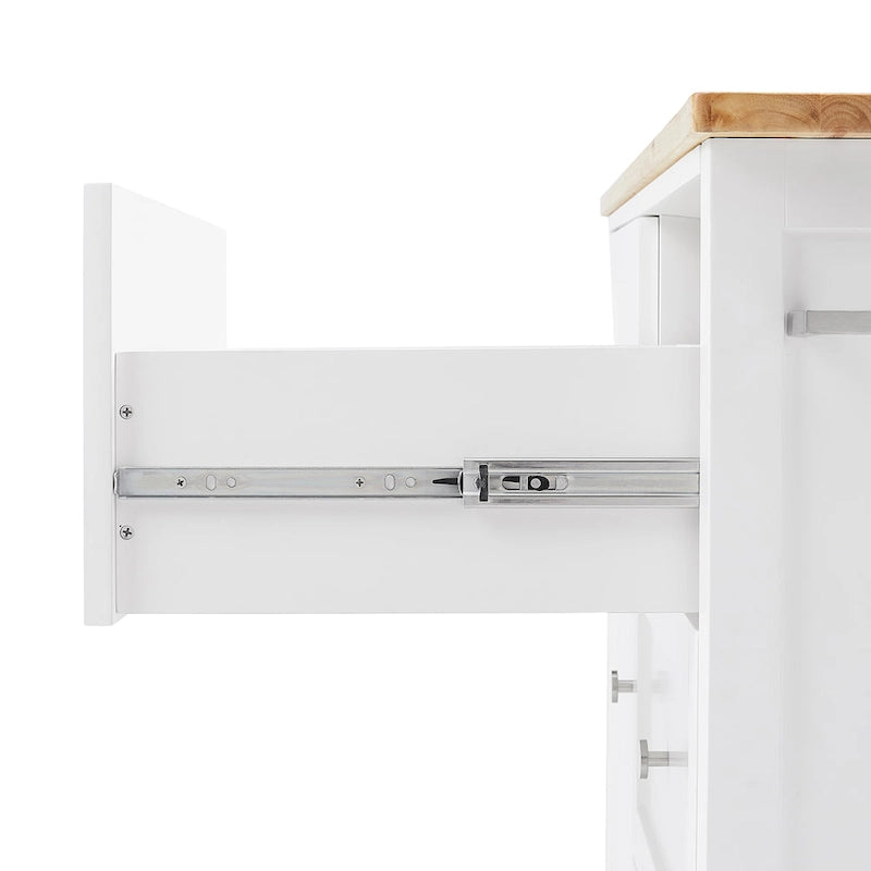 Kitchen Island Cart Wood Top Shaker Cabinet 3 Drawers Towel Bars Caster Wheels White