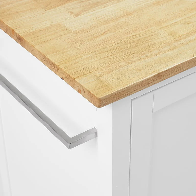 Kitchen Island Cart Wood Top Shaker Cabinet 3 Drawers Towel Bars Caster Wheels White