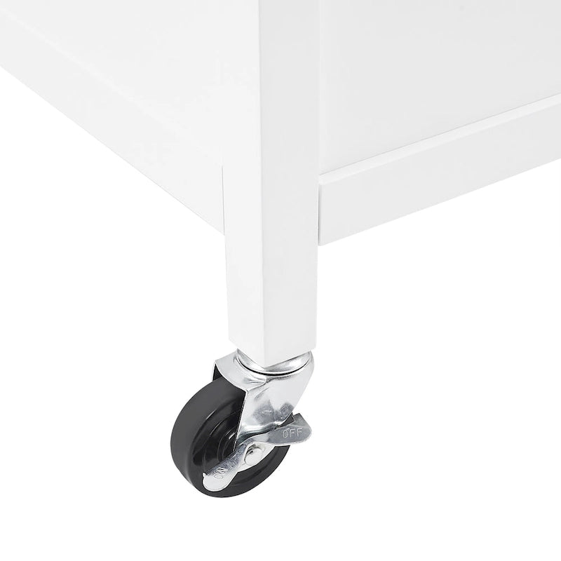 Kitchen Island Cart Wood Top Shaker Cabinet 3 Drawers Towel Bars Caster Wheels White
