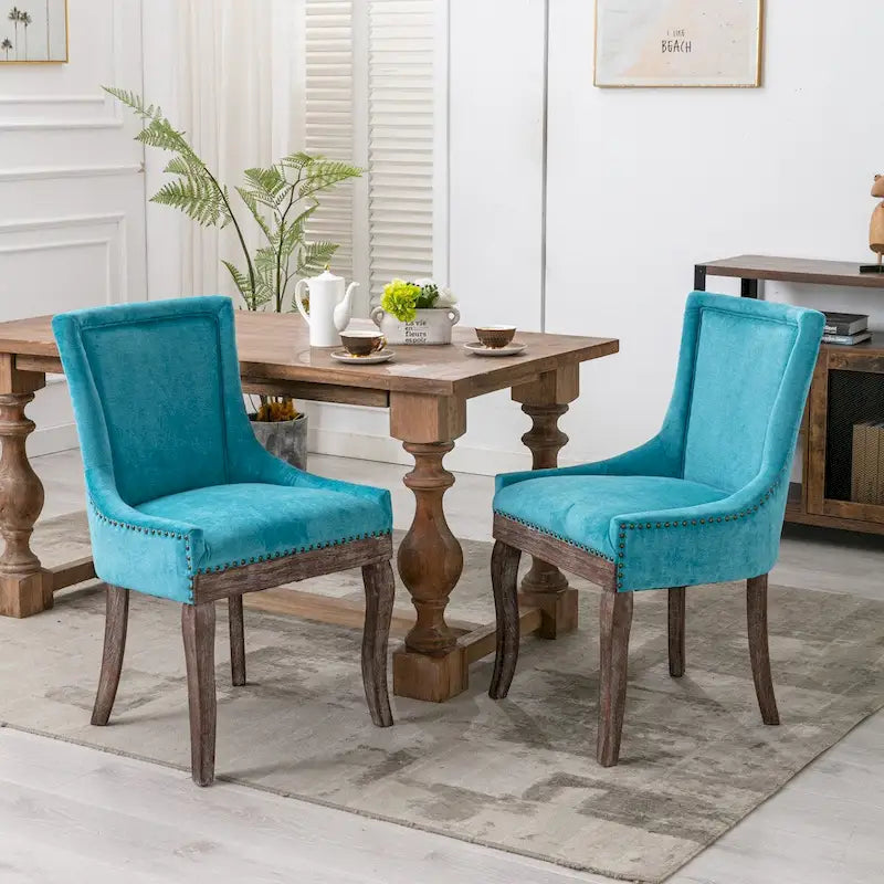 Upholstered Fabric Dining Chair Bronze Nailhead Trim Solid Wood Legs Multi-Color