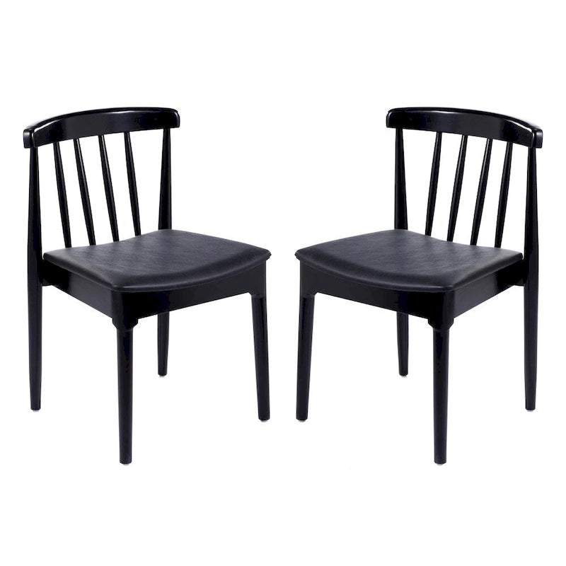 Commercial Solid Beechwood Dining Chair Set of 2 Spindle Back Vinyl Padded Seat