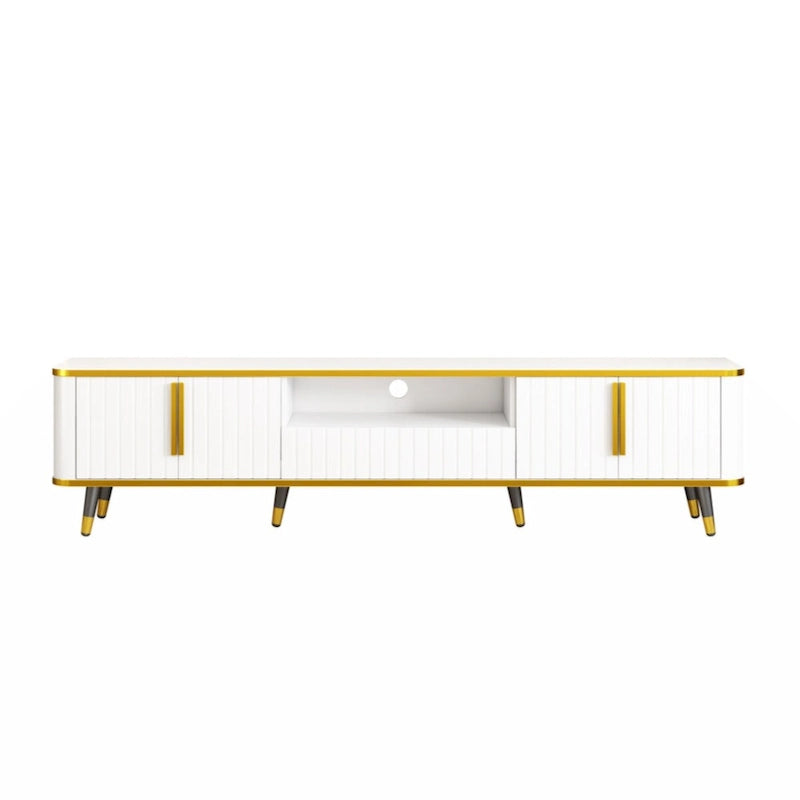 TV Stand Entertainment Center for TVs Up to 85 Inch Gold Trim Cabinets Drawer Open Shelf
