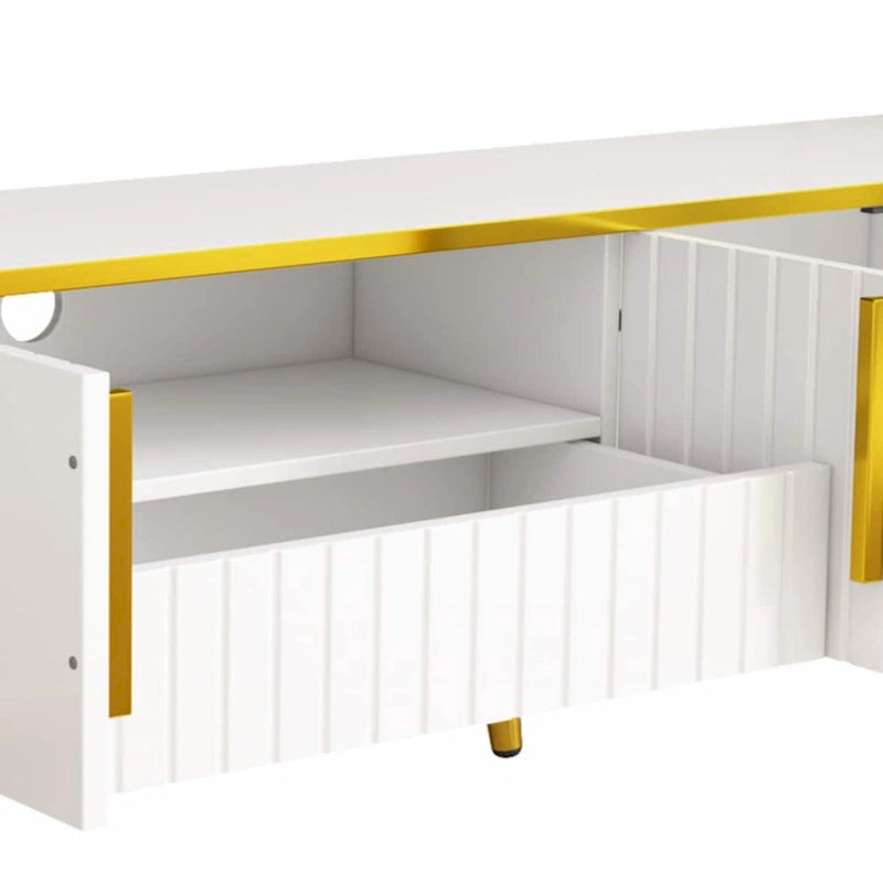 TV Stand Entertainment Center for TVs Up to 85 Inch Gold Trim Cabinets Drawer Open Shelf
