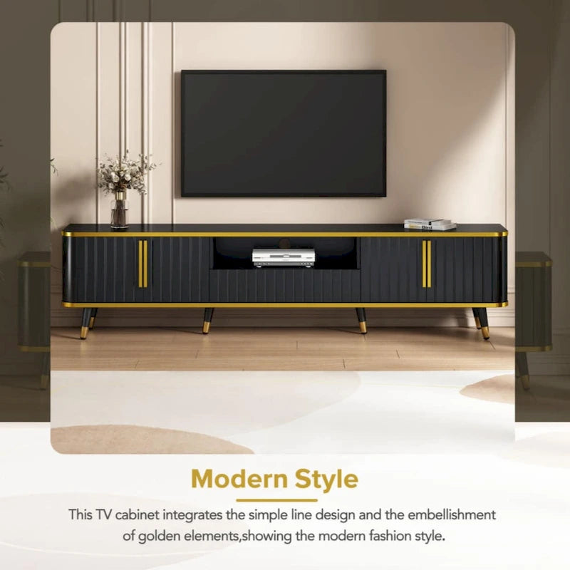 TV Stand Entertainment Center for TVs Up to 85 Inch Gold Trim Cabinets Drawer Open Shelf