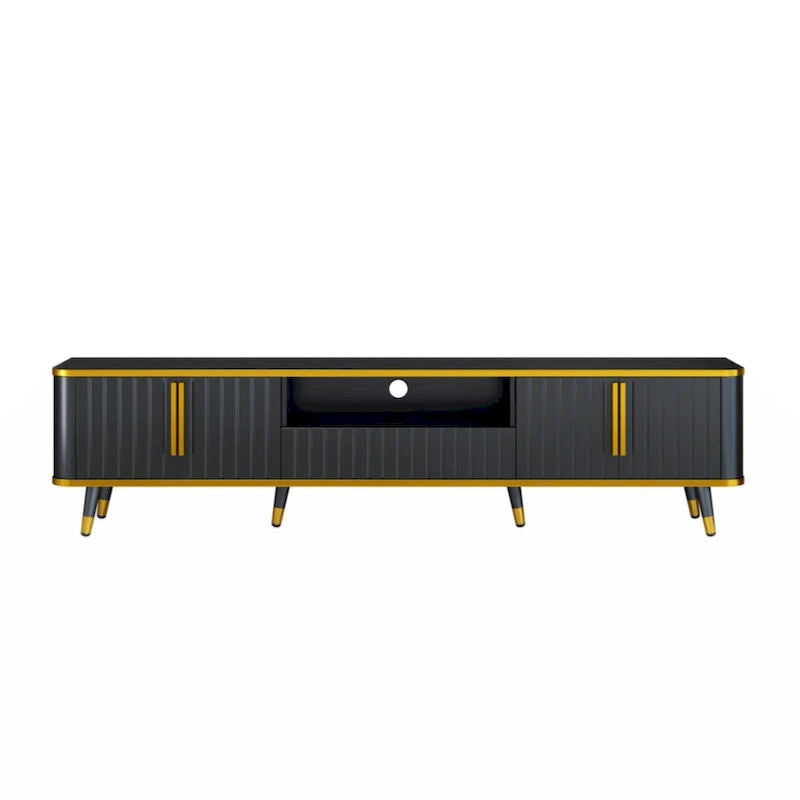 TV Stand Entertainment Center for TVs Up to 85 Inch Gold Trim Cabinets Drawer Open Shelf