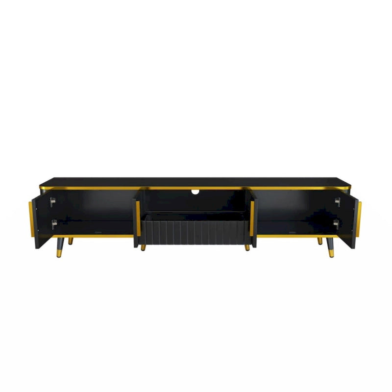 TV Stand Entertainment Center for TVs Up to 85 Inch Gold Trim Cabinets Drawer Open Shelf