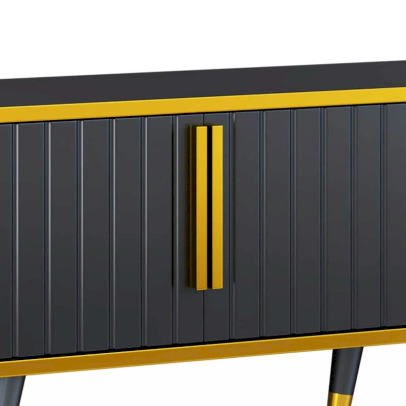 TV Stand Entertainment Center for TVs Up to 85 Inch Gold Trim Cabinets Drawer Open Shelf