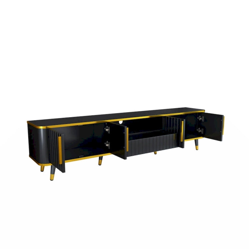 TV Stand Entertainment Center for TVs Up to 85 Inch Gold Trim Cabinets Drawer Open Shelf