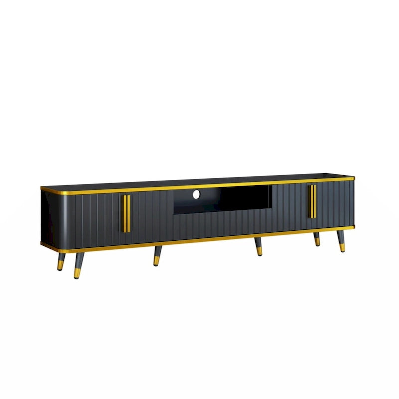 TV Stand Entertainment Center for TVs Up to 85 Inch Gold Trim Cabinets Drawer Open Shelf