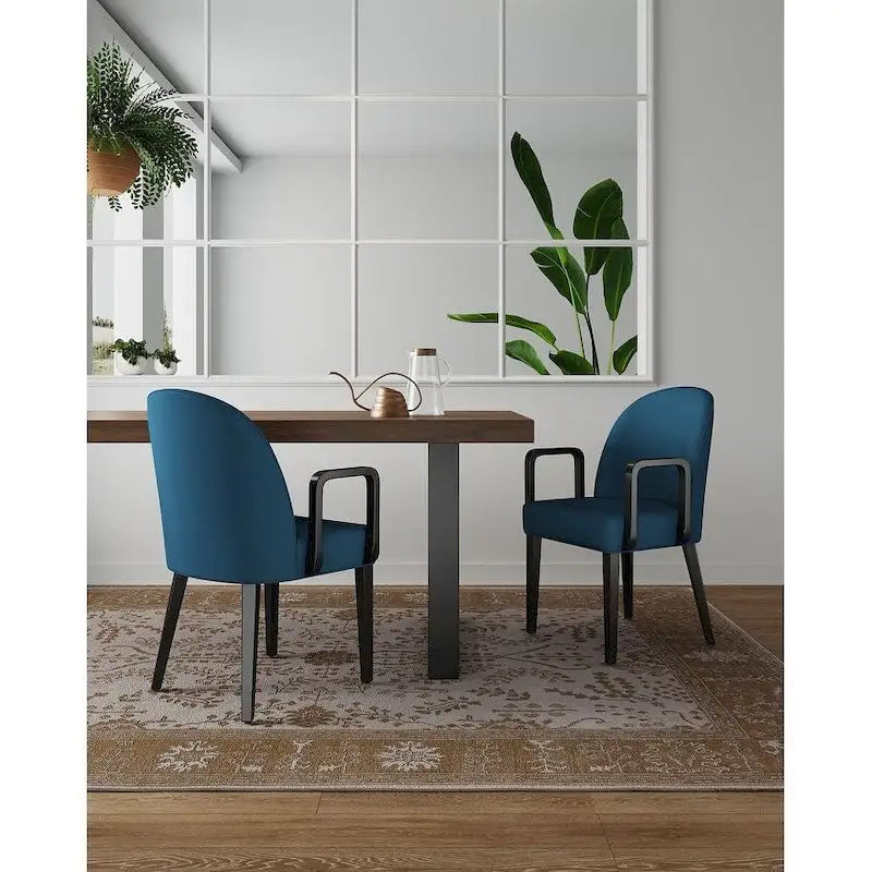 Modern Dining Armchair Leatherette Front Velvet Back Walnut Stained Beech Frame