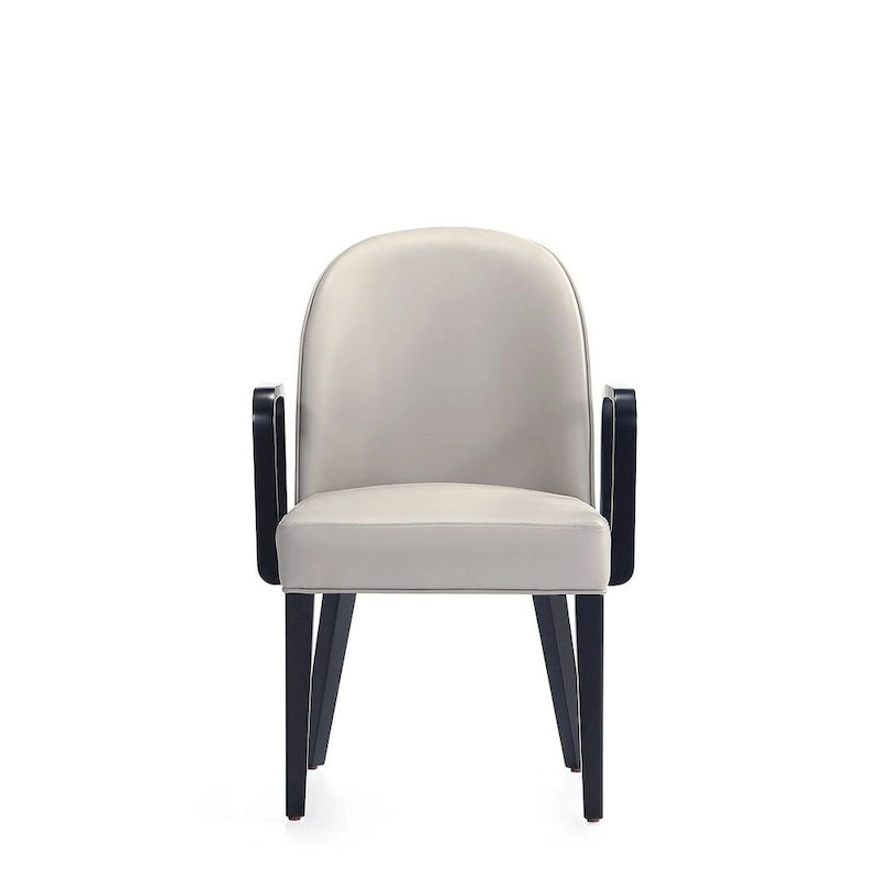 Modern Dining Armchair Leatherette Front Velvet Back Walnut Stained Beech Frame
