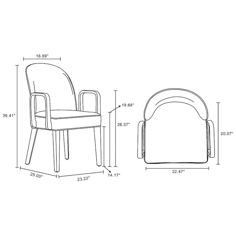 Modern Dining Armchair Leatherette Front Velvet Back Walnut Stained Beech Frame