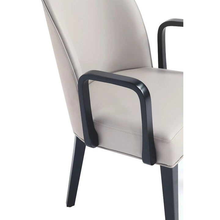 Modern Dining Armchair Leatherette Front Velvet Back Walnut Stained Beech Frame