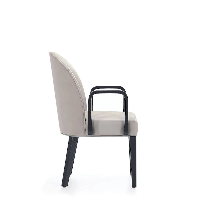 Modern Dining Armchair Leatherette Front Velvet Back Walnut Stained Beech Frame