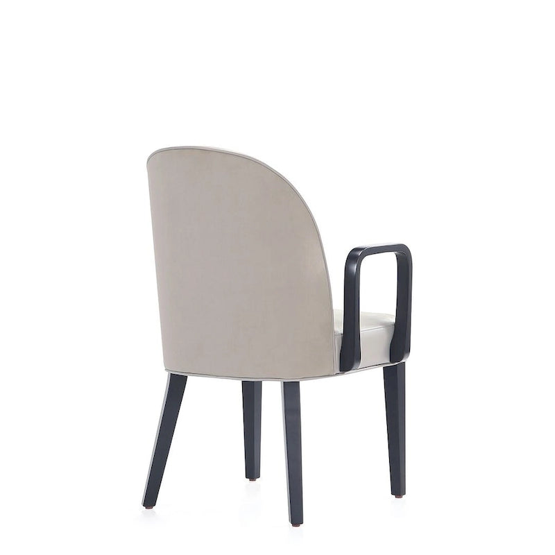 Modern Dining Armchair Leatherette Front Velvet Back Walnut Stained Beech Frame