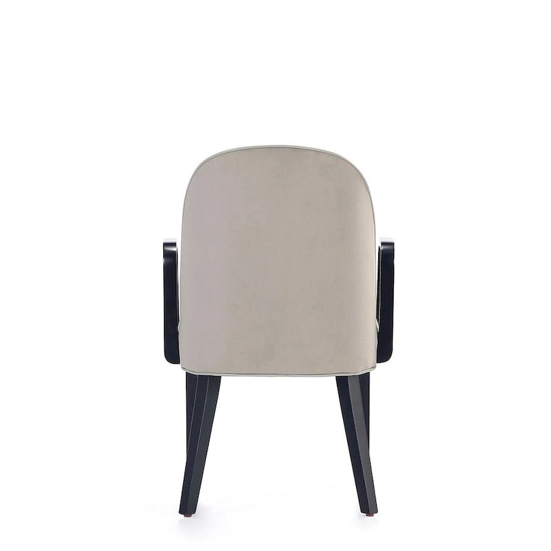 Modern Dining Armchair Leatherette Front Velvet Back Walnut Stained Beech Frame