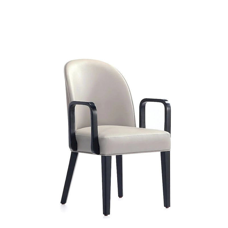 Modern Dining Armchair Leatherette Front Velvet Back Walnut Stained Beech Frame