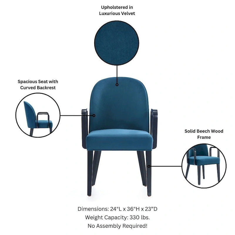 Modern Dining Armchair Leatherette Front Velvet Back Walnut Stained Beech Frame