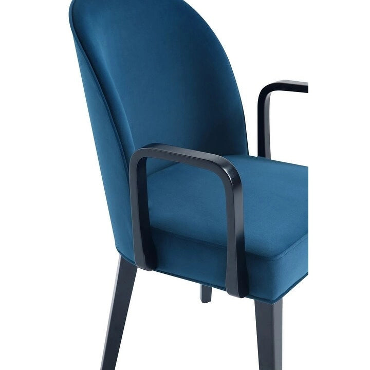 Modern Dining Armchair Leatherette Front Velvet Back Walnut Stained Beech Frame