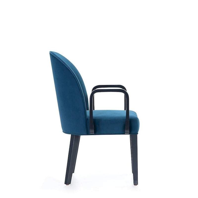 Modern Dining Armchair Leatherette Front Velvet Back Walnut Stained Beech Frame