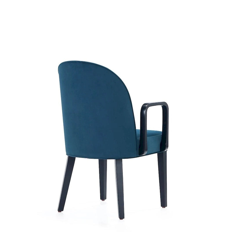 Modern Dining Armchair Leatherette Front Velvet Back Walnut Stained Beech Frame