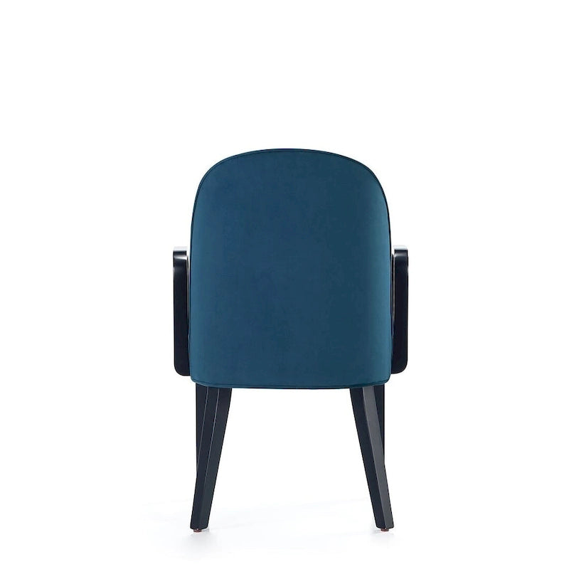 Modern Dining Armchair Leatherette Front Velvet Back Walnut Stained Beech Frame