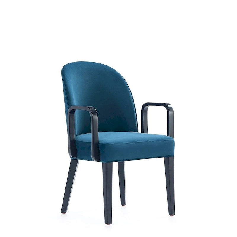 Modern Dining Armchair Leatherette Front Velvet Back Walnut Stained Beech Frame
